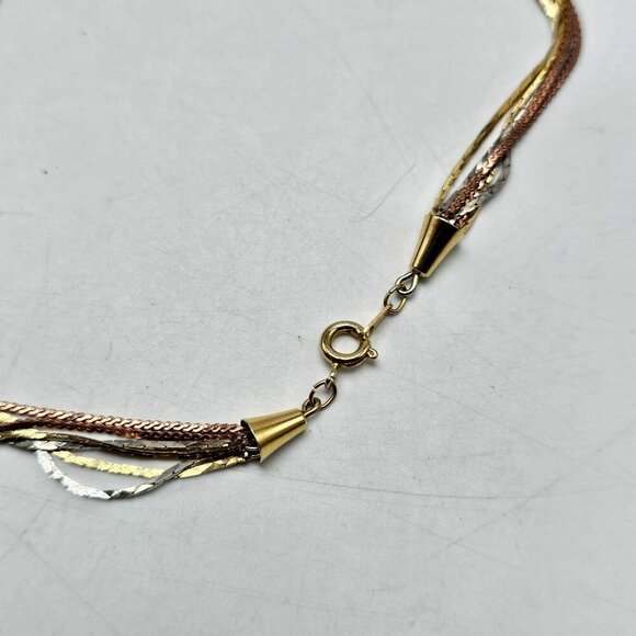 Vintage Multi Strand Gold Silver Copper Tone Necklace Long 1980s - Picture 2 of 7